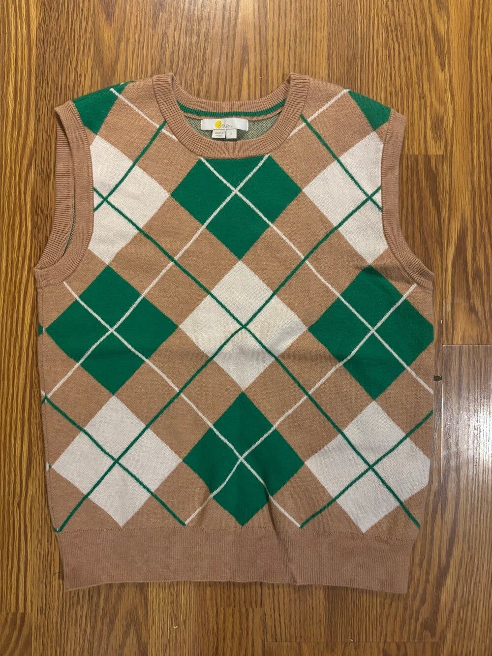 NWOT Boden Tan/ Green Argyle Preppy Office Workwear Fall/ Winter Sweater Vest